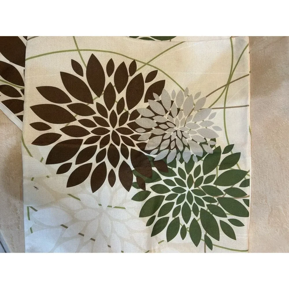 NEW 2 Pillow Cover White Green, Leaves earth tones boho eco 15 X 15 Woven Cover